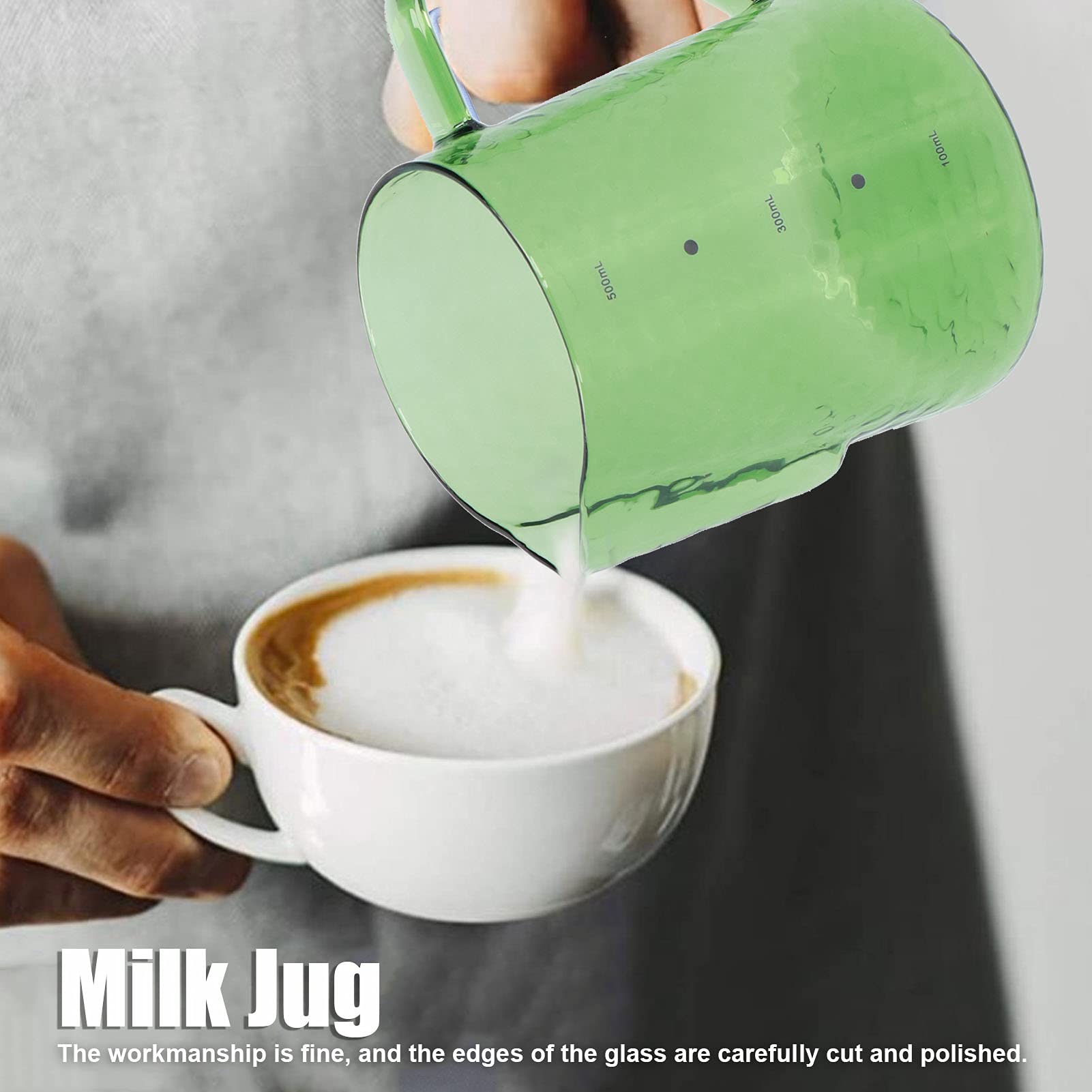 500ml Glass Creamer Pitcher, Milk Frothing Pitcher Borosilicate Glass Water Bottle Glass Coffee Tea Cups Serving Pitchers for Parties (Green)