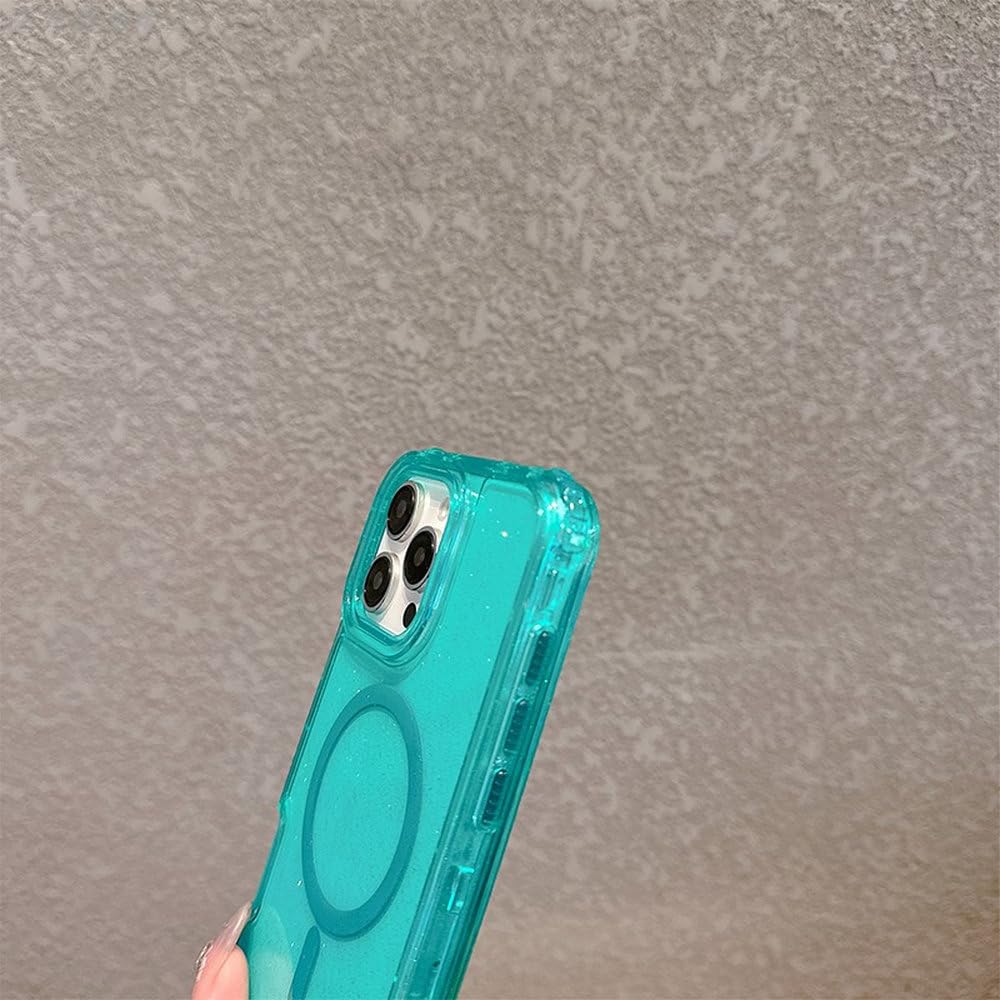 Etui na telefon 3 w 1 z brokatowym neonowym kolorem, przezroczyste, do iPhone'a 16, 16Pro Max, 15 Pro 14, 13, 12, magnetyczne, do ładowania bezprzewodowego, czerwone, do iPhone'a 12 Pro Max