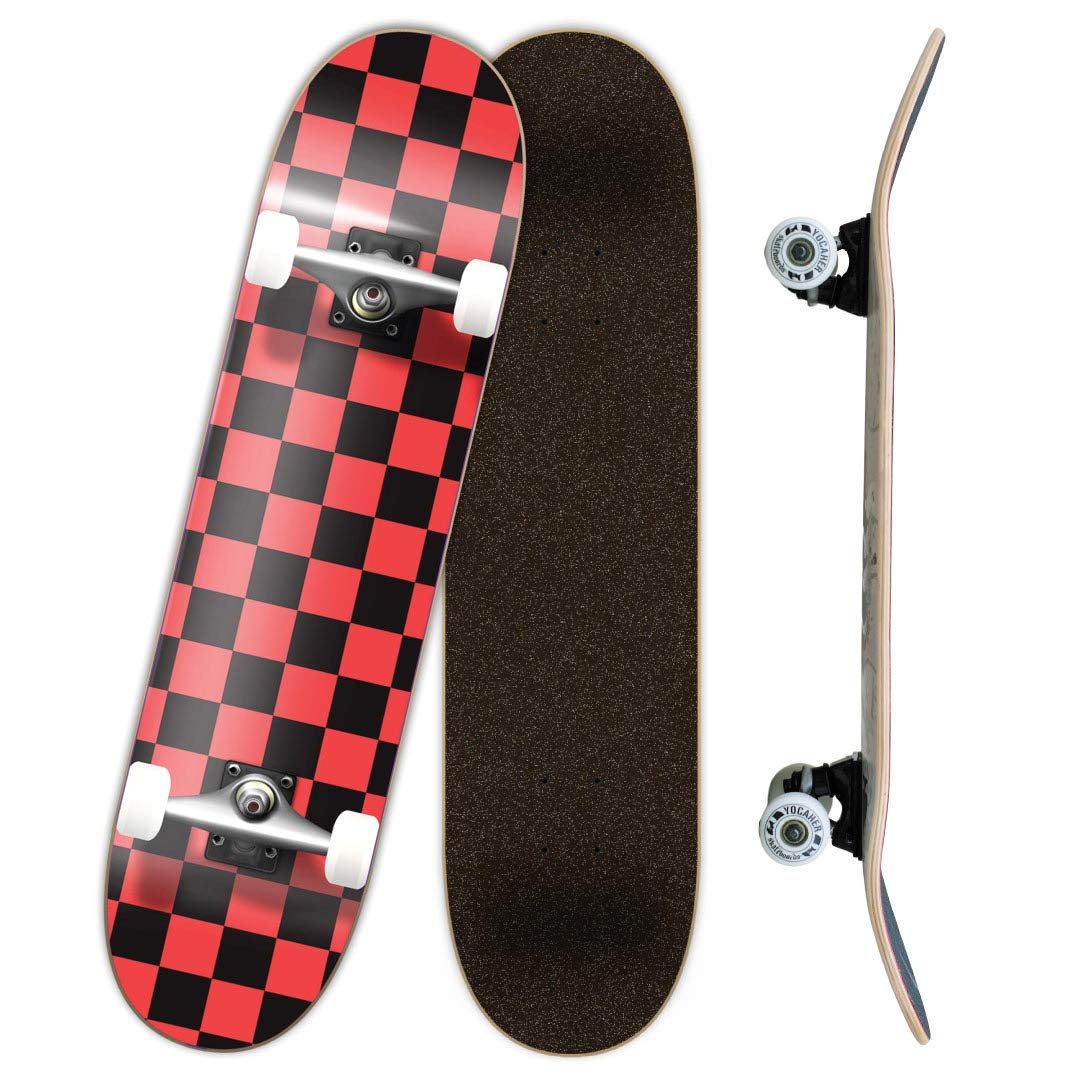 Yocaher Pro Skateboards Blank, Checker, Camo Professional Complete Skateboard 7.75" w/ 7Ply Maple Deck, Aluminum Alloy Truck, ABEC-9 Bearing, 54mm Skateboard Wheels, Concave Cruiser Trick Skateboard