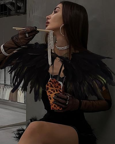 Miniatura 6 de Chal de plumas para mujer, collar de plumas de cuervo, capa de cisne de Halloween, accesorios de disfraz de bruja