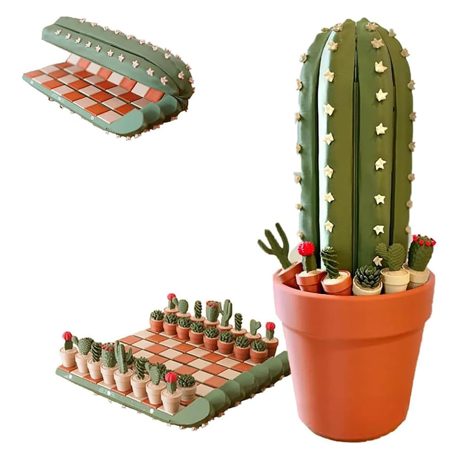 Cactus Chess Board Set Game, Folding Chess Board, 3D Funny Travel C hess Games Toys for Kids Adults, Educational Board Games Gifts, for Plant, C hess Lovers (A)