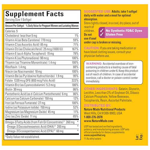 Nature Made 2749 Prenatal With Folic Acid + Dha, Prenatal Vitamin And Mineral Supplement For Daily Nutritional Support thumb #5