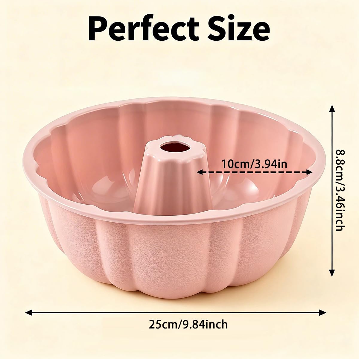 WWYSSZ Molde Rosco Alto 25cm Molde Silicona Bizcocho Agujero, Moldes Silicona Reposteria, Molde para Antiadherentes, Apto para Lavavajilla, para Pasteles,Gelatinas, Pan,Chocolates(Rosa) — view 2