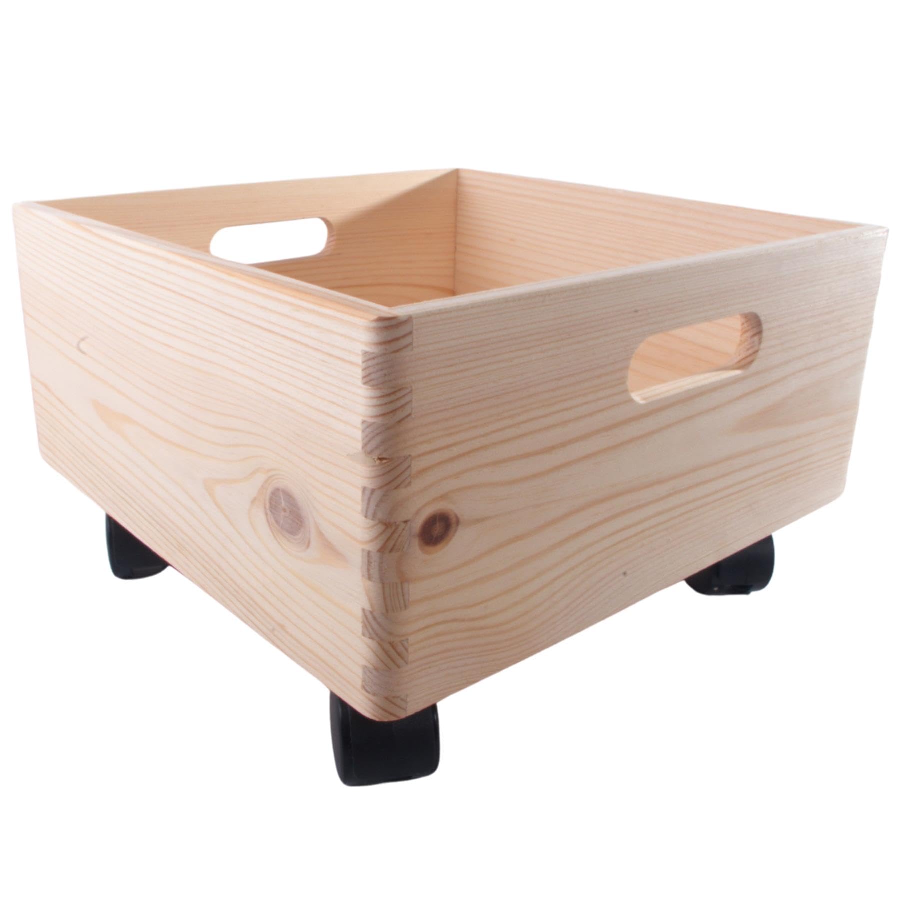 Woodeedoo Natural Square Wooden Underbed Storage Box On Wheels 30 X 30 X 19 Cm – Unfinished Pine Crate With Handles – Open Top 9L Chest For Toys Clothes Crafts Bedroom Bathroom Kitchen Garage