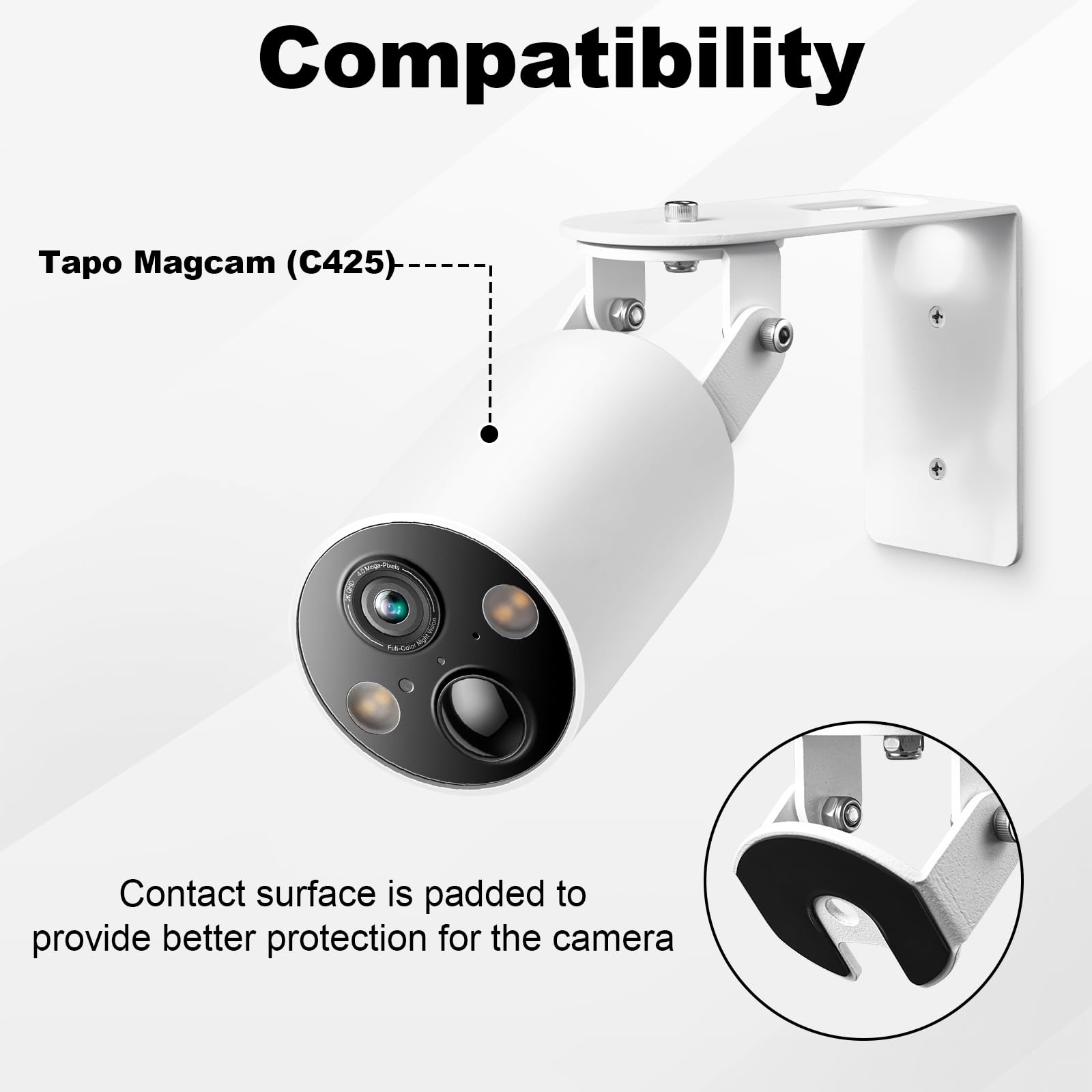 Soporte de pared antirrobo para Tapo MagCam (C425), soporte de cámara de seguridad de metal ajustable de 360°, resistente a la intemperie, anticaídas, fácil instalación, color blanco