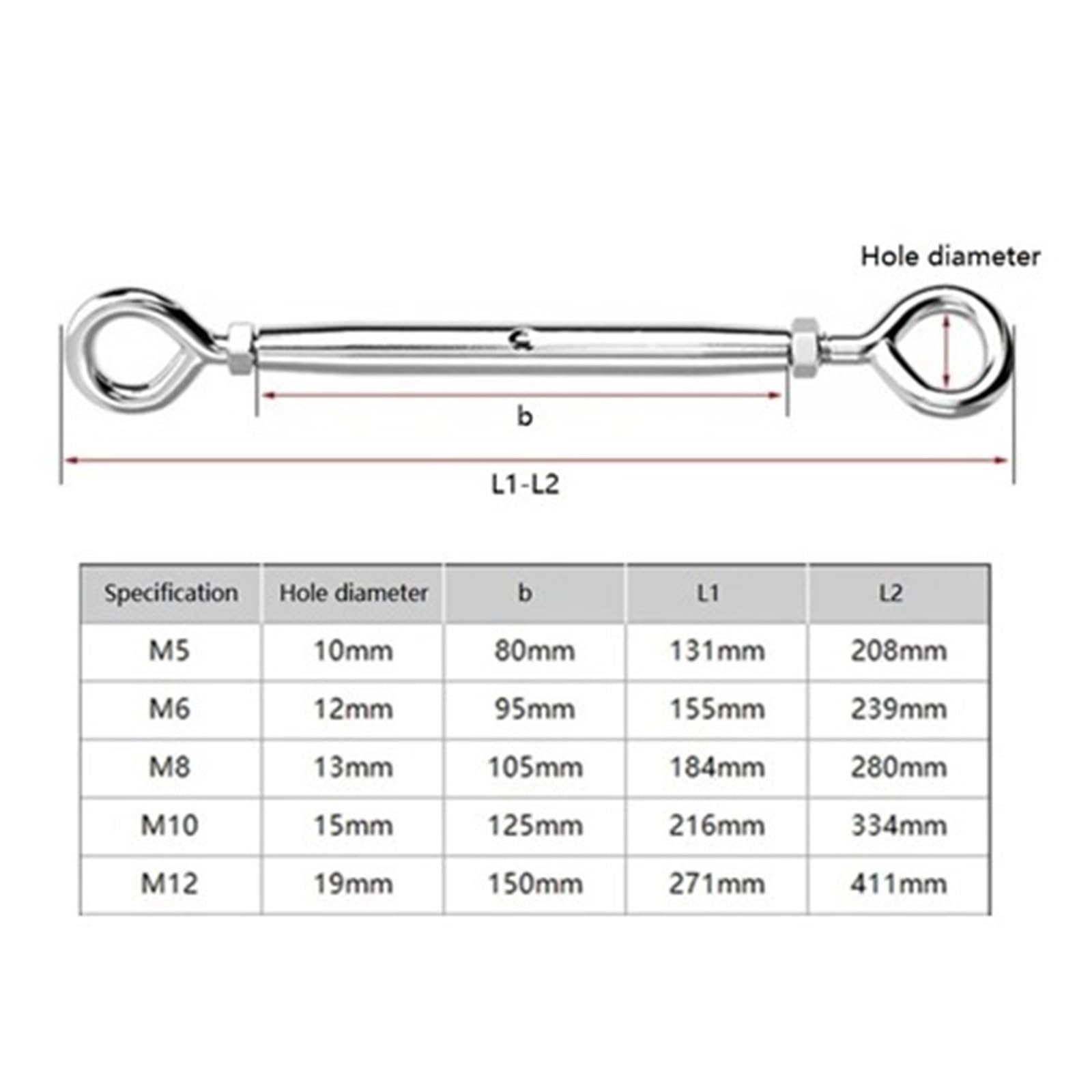 6 uds M5 - M12 304 Ganchos de Acero Inoxidable y Ajuste Ojo Cadena Aparejo Tensor Cuerda Alambre Dispositivo tensión(M6,Type 3)