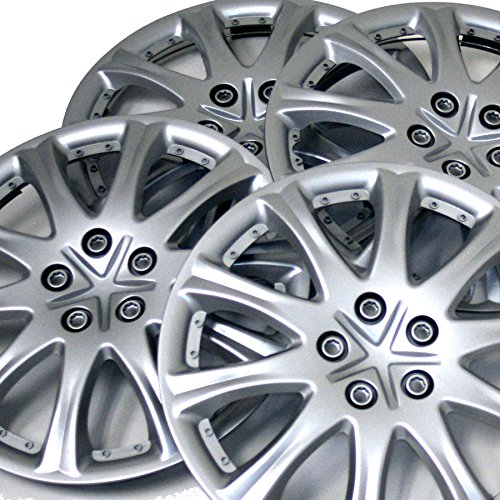 Image of WC3-15-503-S - Pack of 4 Hubcaps - 15-Inches | Silver | Style 503 Style Snap-On (Pop-On) Type Metallic Silver Wheel Covers Hub-caps
