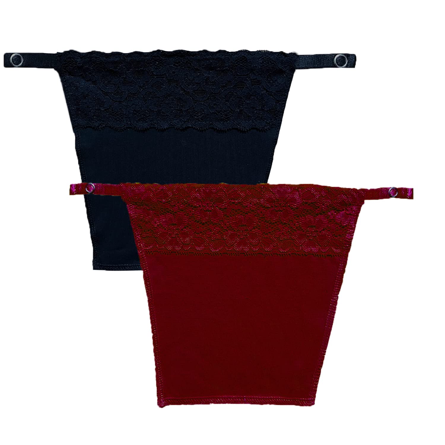 Women's Cotton Clip-on Mock Lace Camisole Camii Secret Free Size (Pack of 2) (Maroon-Black), Maroon-Black, Pack of 2