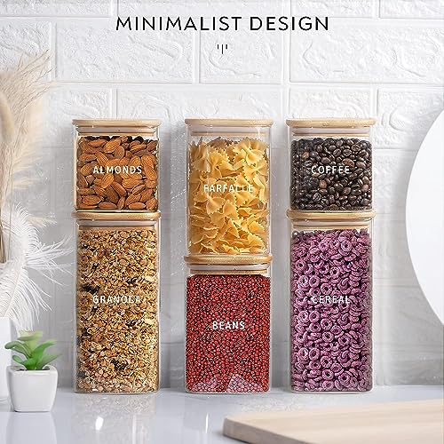 Image of Premium 750ML Glass Food Storage Jars with Airtight Bamboo Lid Set of 6 Storage jar Clear Glass For Tea, Flour, Candy,Cookie,Spice (Set of 6)