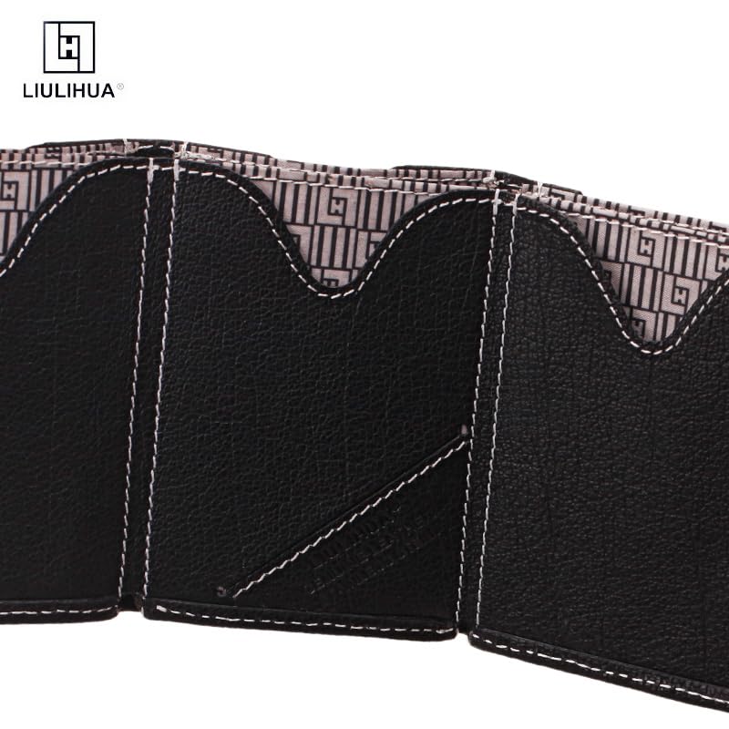 Image of Leather Trifold Wallet - RFID Blocking with Stainless Steel Locking Clip Wallet, Minimalist Front Pocket RFID Blocking Credit Card Holder (Black-D)