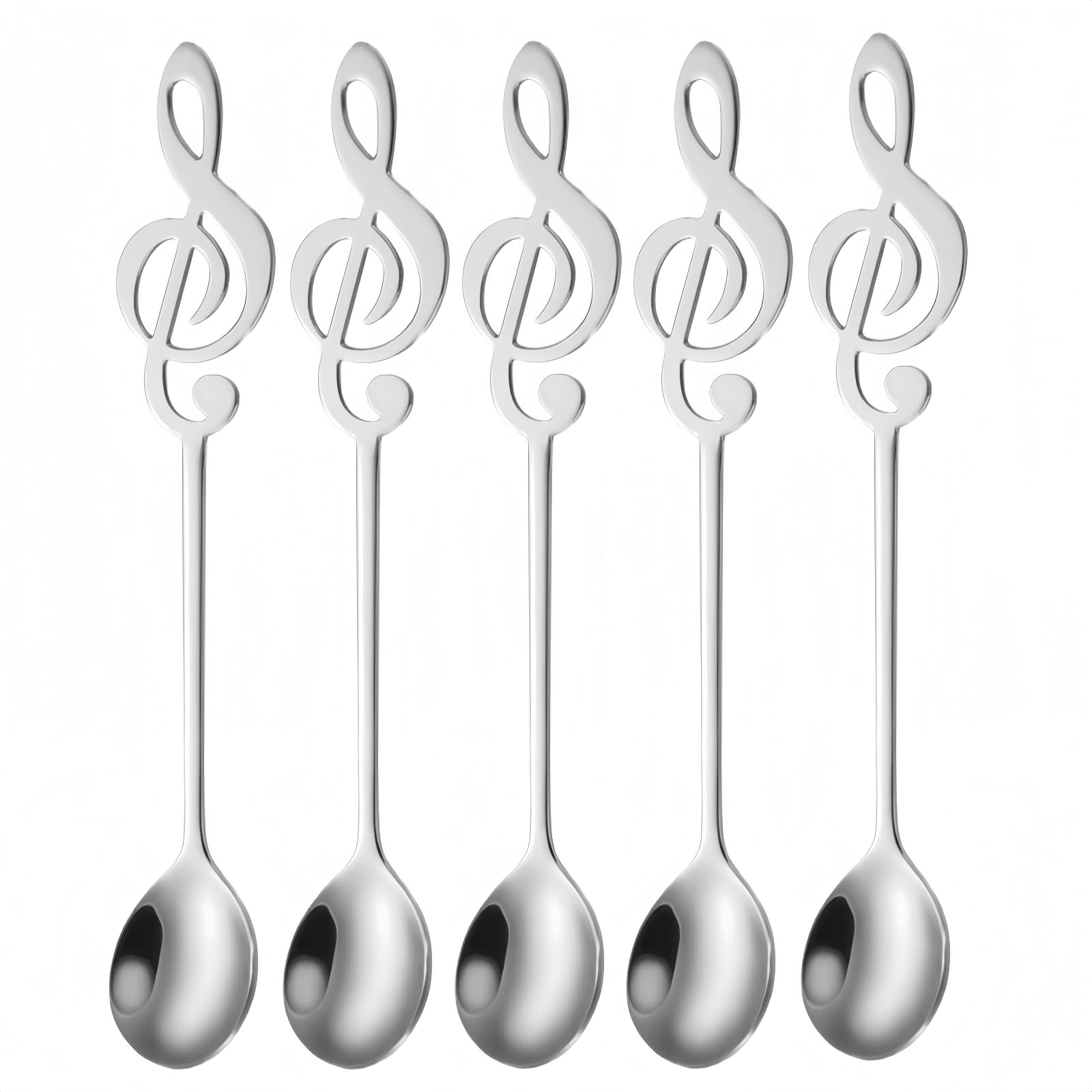 SamHeng Musical Note Coffee Spoons, 5 PCS Stainless Steel Dessert Spoons Teaspoons for Stirring Espresso Cocktail Cake Ice Cream for Home Coffee Shop