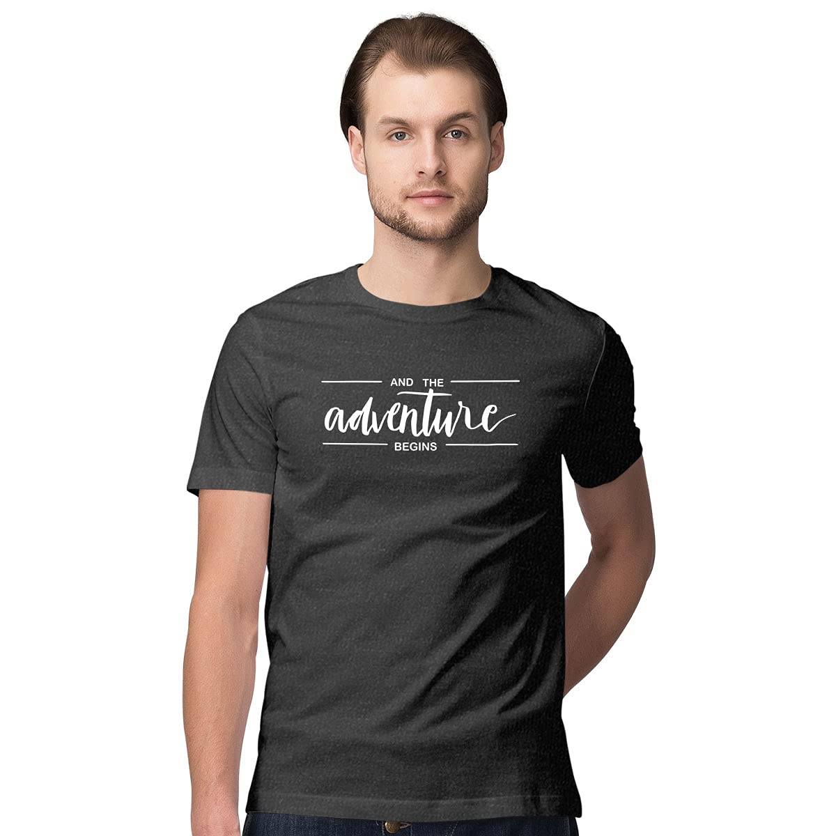 Pro Sports Cotton Classic Printed Men Tshirts Boys Slim Fit Round Neck Adventure Printed Half Sleeves T-Shirt for Gift Purpose, Regular & Office Uses (Grey_Small)