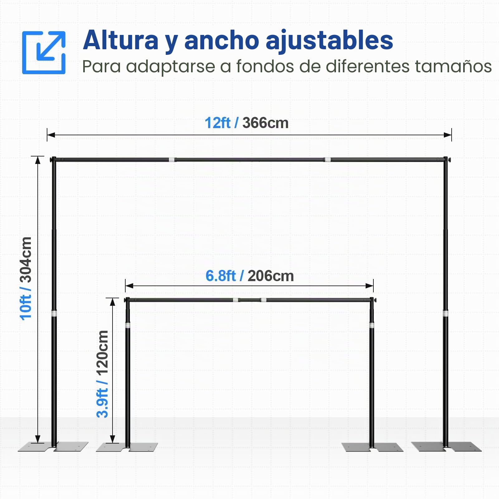 EMART Soporte para Fondo Fotográfico 3 x 3,6 m, Soporte Fondo de Alta Resistencia con Base de Acero, Sistema de Fondos Fotografico Ajustable Fotografía, Bodas y Fiestas