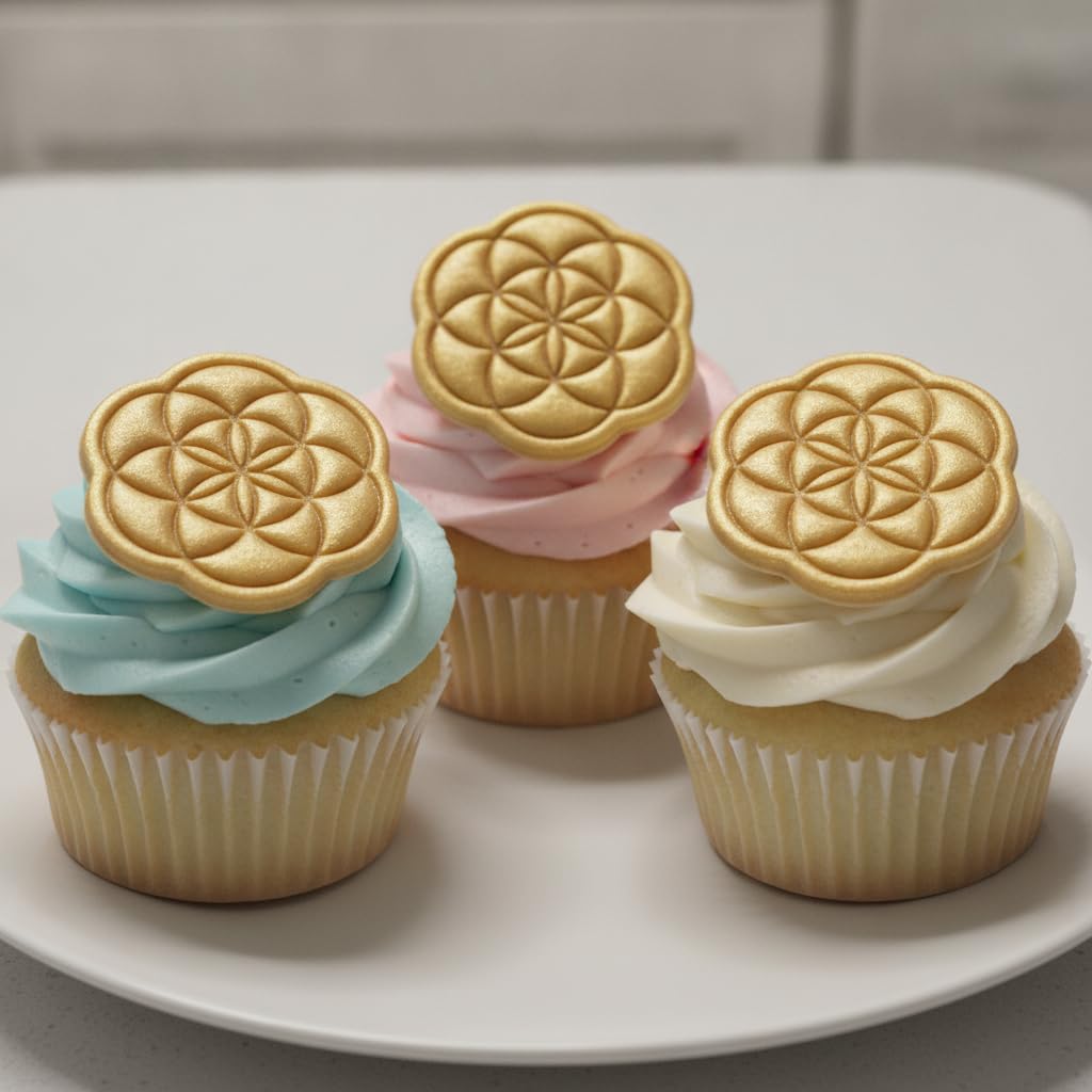 BAKERLOGY Set mit 2 Mini Keksausstecher & Stempel, Blume des Lebens und Saat des Lebens, Heilige Geometrie für Kekse, Fondant und Modelliermasse, Meditations-Thema, Ausstecher Ausstechform