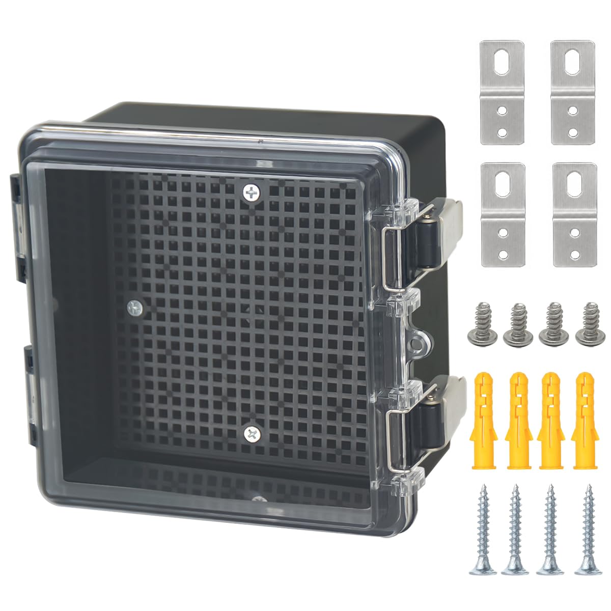 Junction Box,IP67 Waterproof Electrical Box Hinged Clear Cover Stainless Steel Latch Project Box Enclosure with Mounting Plate & Wall Bracket, Black 11.8 x 7.9 x 6.7inch(300x200x170mm) — Amazon image 28