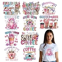 Eiapadeor Dtf Transfers Ready to Press - 10 Sheets Iron On Transfers for Tshirts Pink Coffee Transfer Stickers for Women Clothes Clothing Bow Tie Heat Press Iron On Dtf Transfer DIY Craft