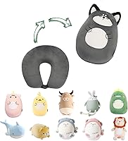Vista 10 de Almohada de viaje para niños - Almohada de cuello infantil deformable 2-en-1 para viajar, almohada suave en forma de U con diseño adorable