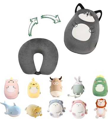 stocaggio 2-in-1 Travel Pillow for Kids - Soft and Adorable Husky Animals Plushie That Converts into a U-Shaped Neck Pillow for Ultimate Comfort During Airplane, Car, Train, Bus Trip - Husky
