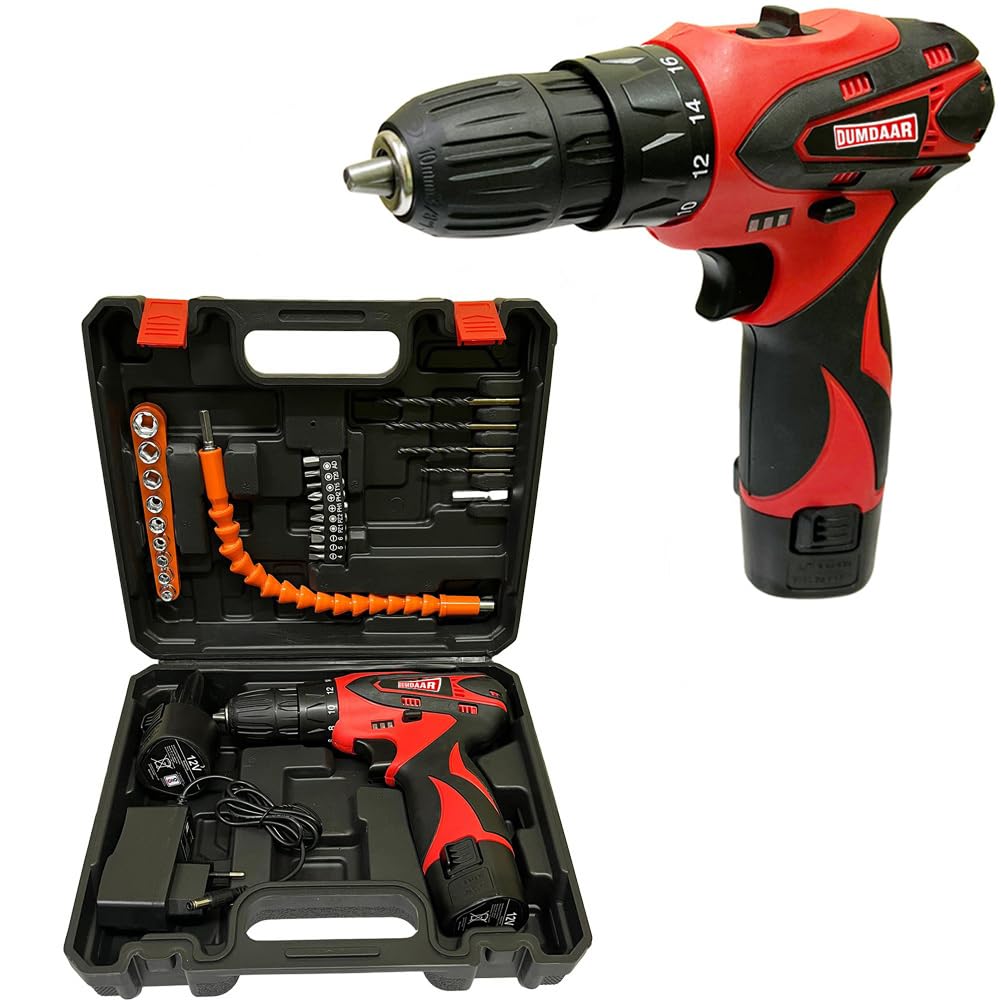 Inditrust Dumdaar new 12V Cordless Drill Screwdriver tool Kit - 25pcs, Two-Speed, Compact and Powerful - 1350 RPM - Reversible switch Multi-Torque Clutch, 10mm Keyless Chuck-image-39