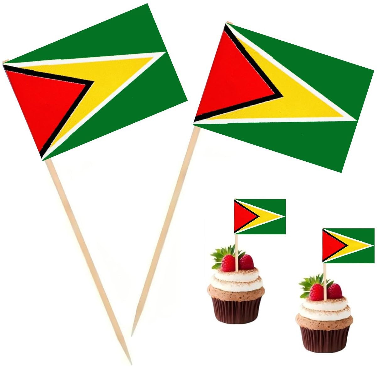 100 Pcs Guyana Flag Guyanese Toothpick Flags, Cocktail Picks Mini Stick Cupcake Toppers Country Picks Party Decoration Celebration Cocktail Food Bar Cake Flags ﻿