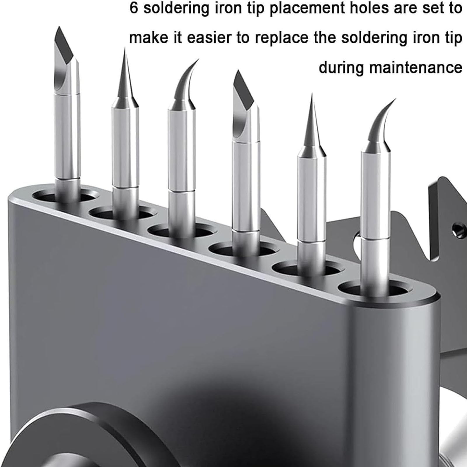 Station de soudure – Support de fer à souder en alliage d'aluminium avec 6 fentes de rangement pour pointe, support de bobine de fil à souder, laine de laiton et nettoyeur d'éponge pour réparation