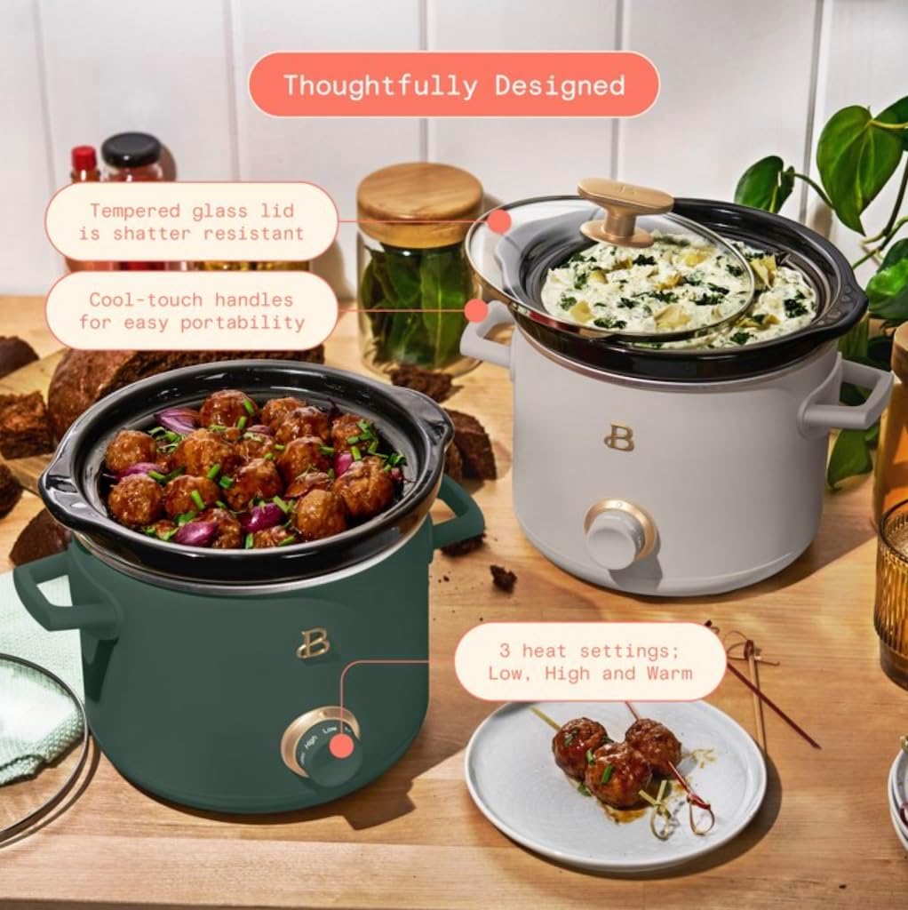 2qt Manual Slow Cooker, 2-Pack, Thyme Green, Porcini Taupe