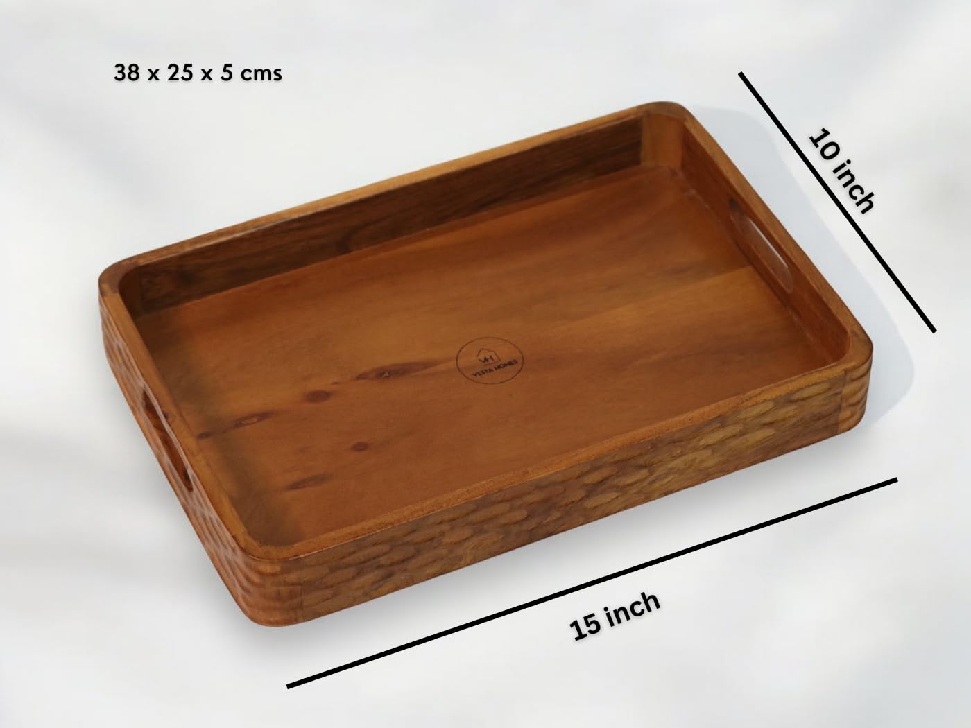 Vesta Homes Taca do serwowania z drewna akacjowego do domu / kuchni / restauracji / organizera biurowego / stołu do jadalni | Tace do serwowania premium | 38 x 25 x 5 cm | ręcznie wykonane w Indiach