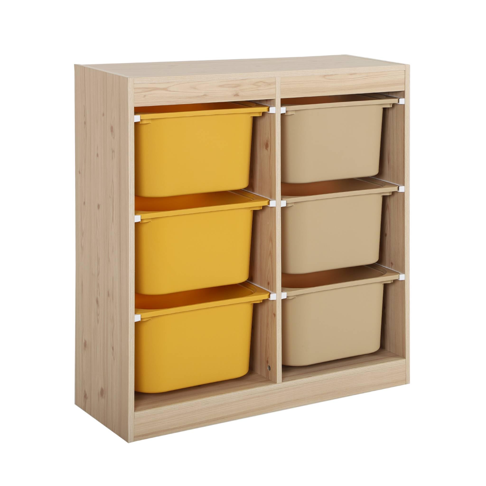 sweeek - Meuble de Rangement Enfant 6 bacs de Rangement en Plastique Moutarde Taupe - Sora