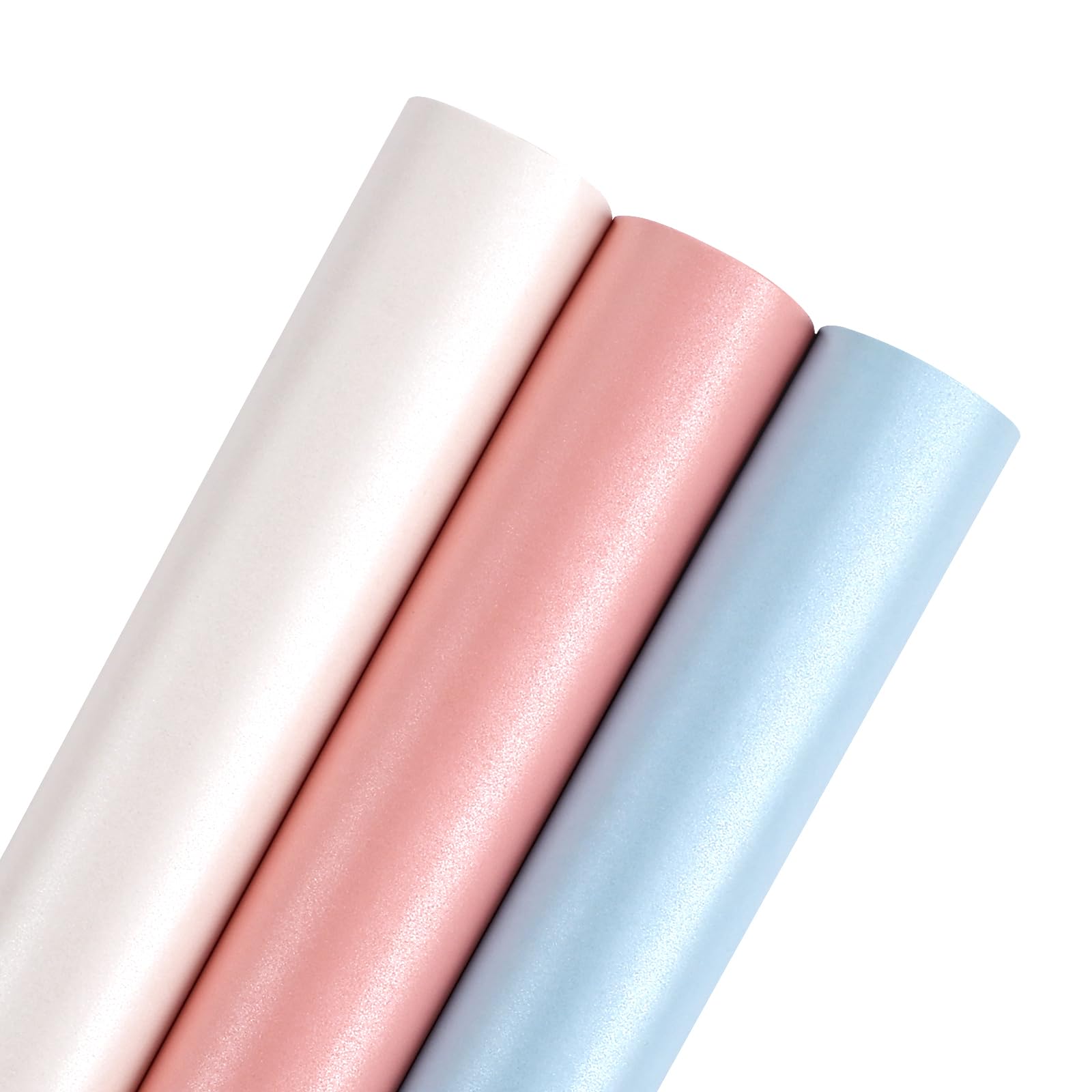 FUHITIM Light Blue Off White Pink Matte Wrapping Paper, Solid Color Pearly-Lustre Paper Gift Wrapping Paper Mini Roll-3 Roll-17In*120In Per Roll, Perfect for Wedding,Birthday,Christmas,Baby Shower