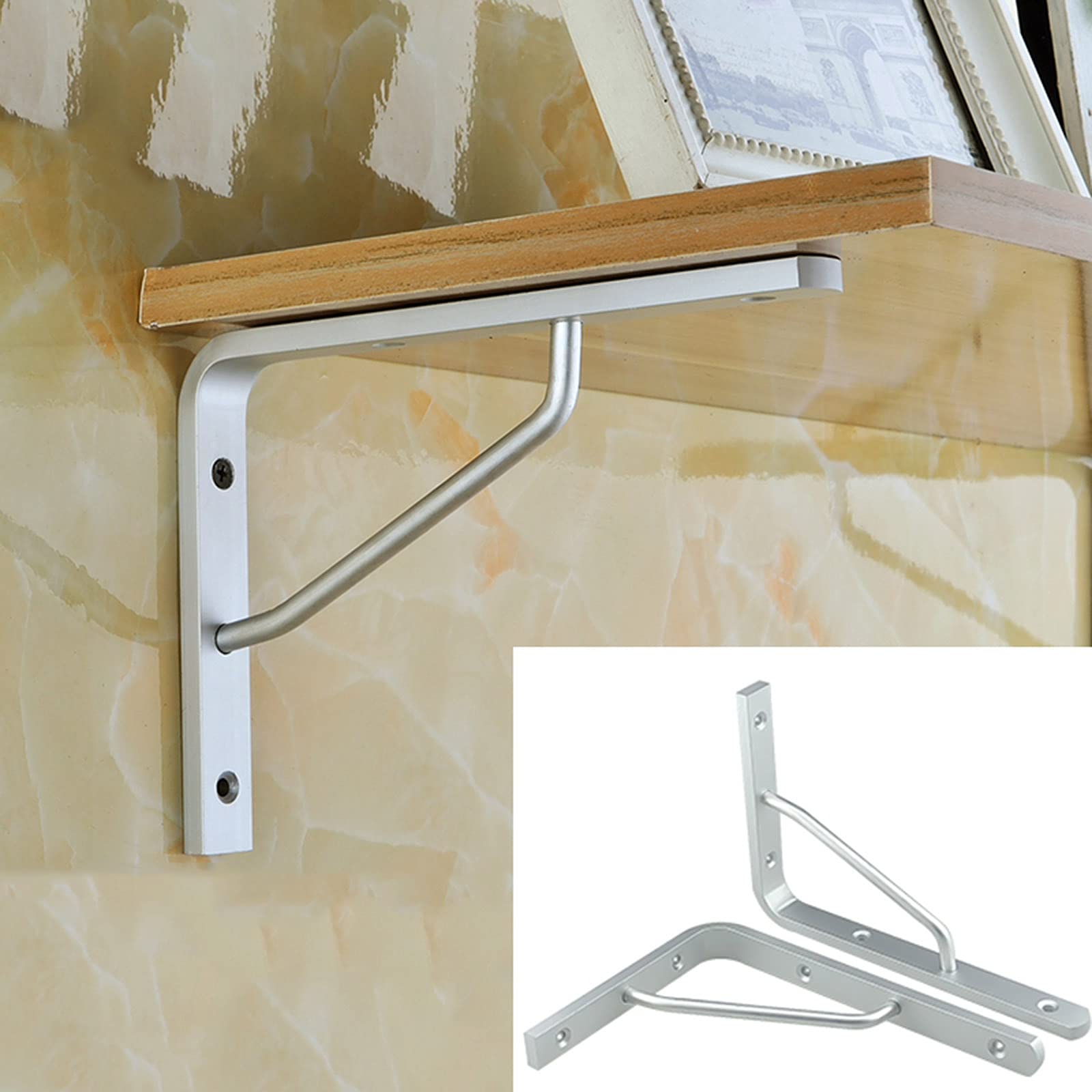 Soportes Estante Plateados,Soporte Estanteria Flotantes(Pcs2),Esquina Soporte Metal,Aleación de Aluminio Sólido,Anticorrosión+Antióxido,Tornillo,400 * 215mm