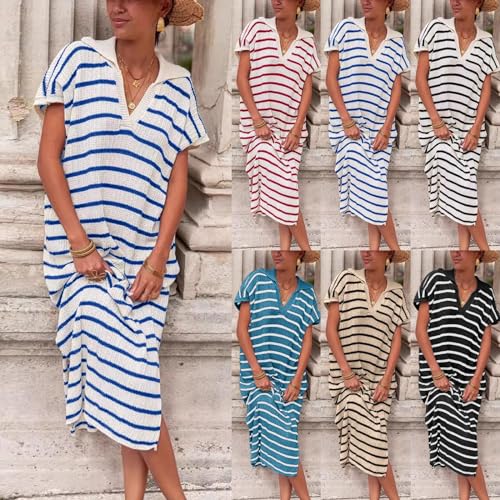 Robe en tricot rayé ample col en V pour masquer les complexes