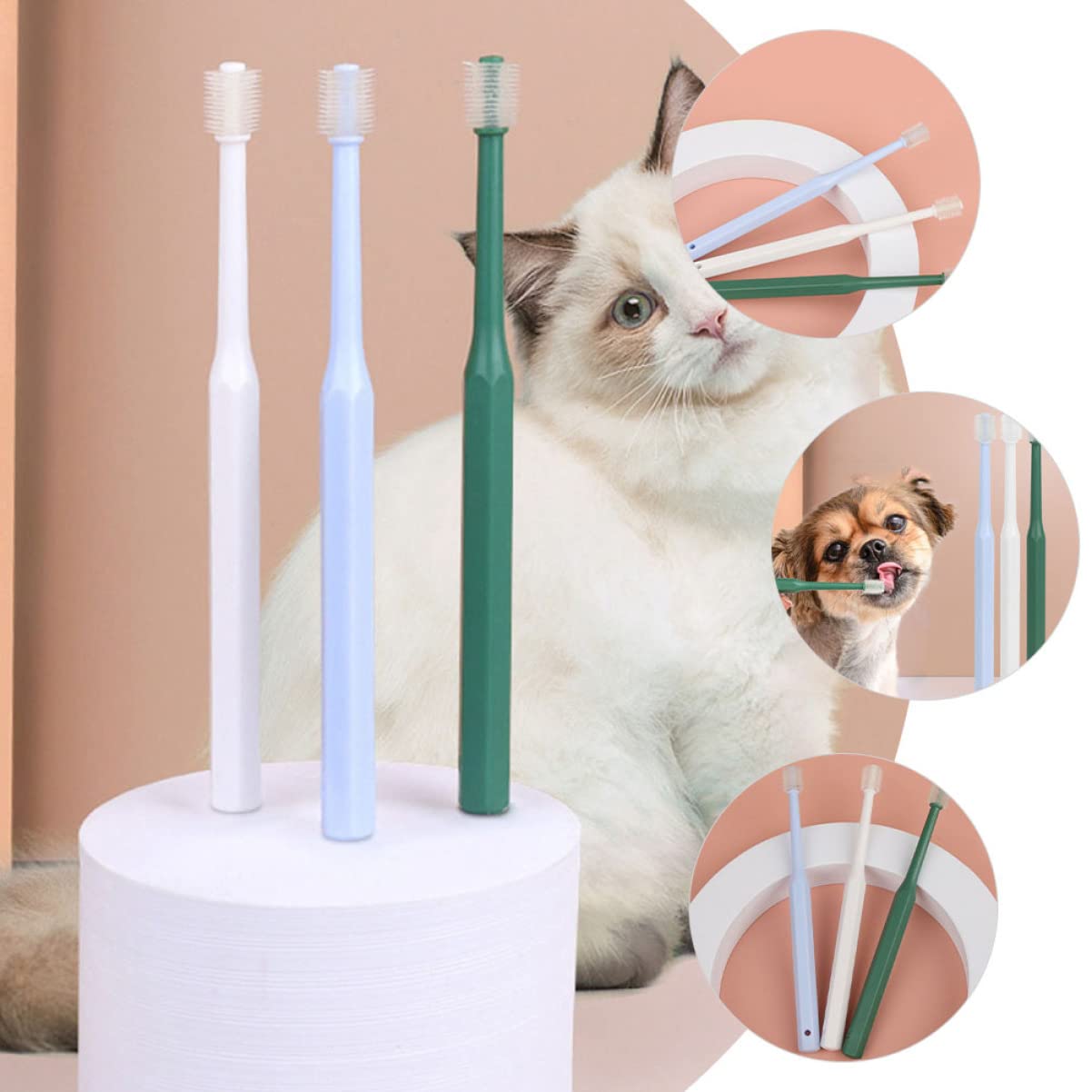 Mipcase 12pezzi Spazzolino Per Animali Domestici Con Manico Ergonomico Spazzola Per Pulizia Di Cani e Gatti Setole Morbide Per Orale e Completa