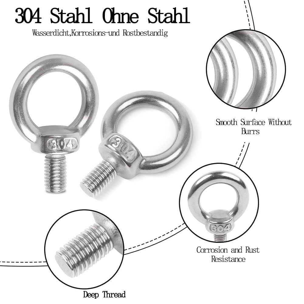 8 Bulloni Ad Occhiello M6 In Acciaio Inox 304 - Per Sollevamento E Legatura Con Corde - Foto 7