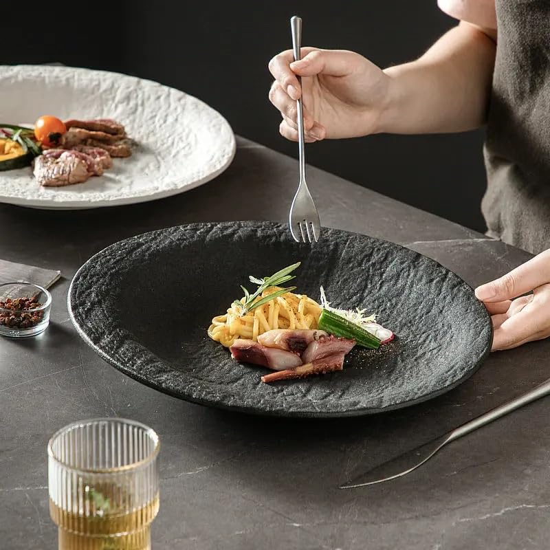 Platos de Camping platear de Cena cerámica craquelada Moderna Postre Carne esmerilada Cubiertos Hotel Platos Cocina Utensilios Porcelana fría Plato Decorativo(8 Inch)