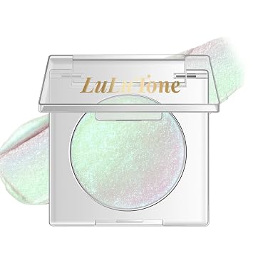 Chameleon Green Pink Duochrome Eyeshadow, Color Shifting Iridescent Metallic Glitter Eyeshadow Palette, Half Magic Holographic Cream to Powder Eye Brightener Shimmer Inner Corner Makeup 04