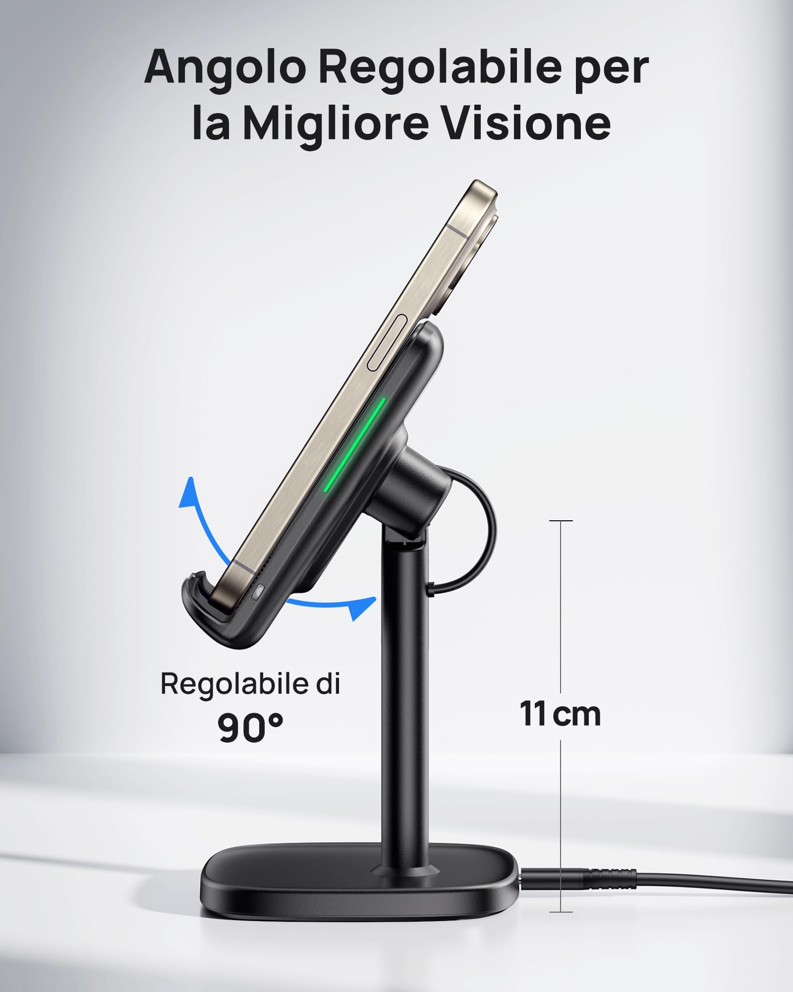INIU Caricatore Wireless Phone Stand, 15W Certificato Qi Ricarica Rapida di Adujstable Wireless Charger Holder Indicatore Adattivo Supporto per iPhone 15 14 13 12 11 Samsung Galaxy Xiaomi Google LG
