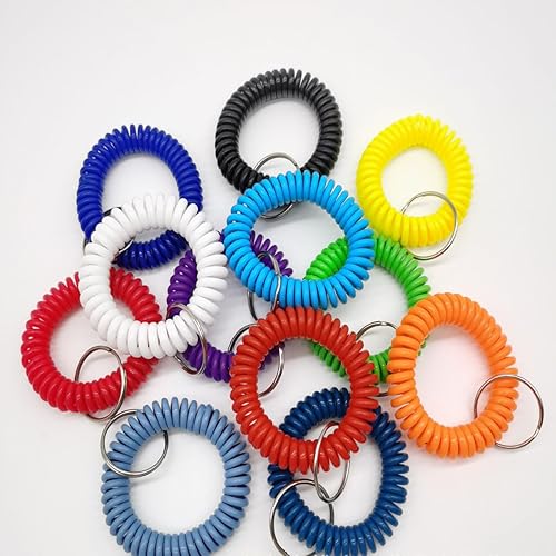 Pulsera en espiral elástica de plástico multicolor con llavero de bobina de muñeca, adecuada para piscinas, gimnasios, centros comerciales, saunas,
