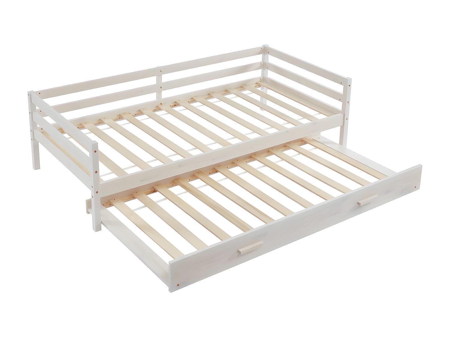 Vente-unique - Lit gigogne 2 x 90 x 190 cm - Pin Massif et MDF - Blanchi à la Chaux - Aedan II