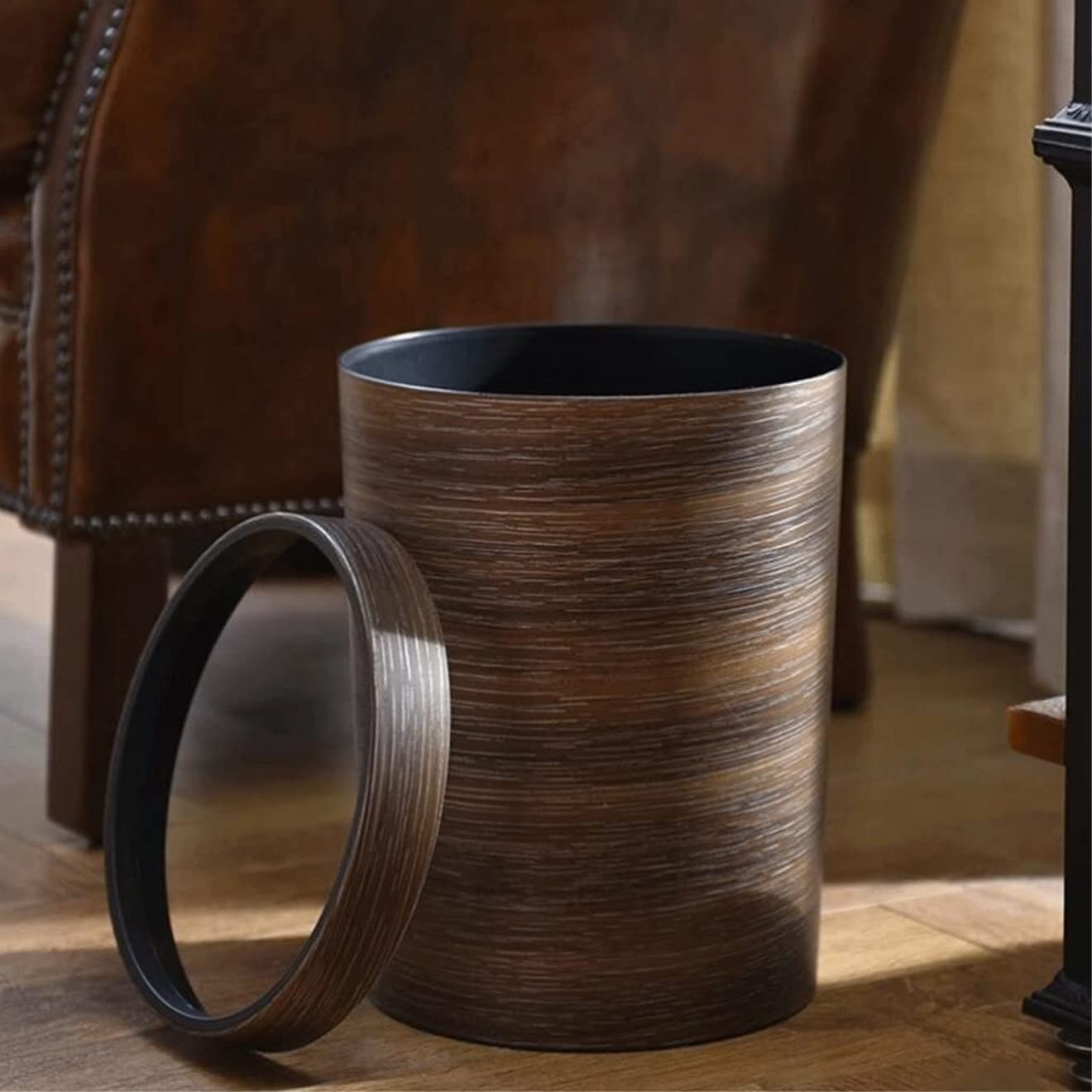 Mülleimer Retro-Pressring-Mülleimer, Kunststoff-Abfallbehälter, Haushalt, Büro, Mimetische Holzmaserung, Schlafzimmer Abfall & Recycling Küche