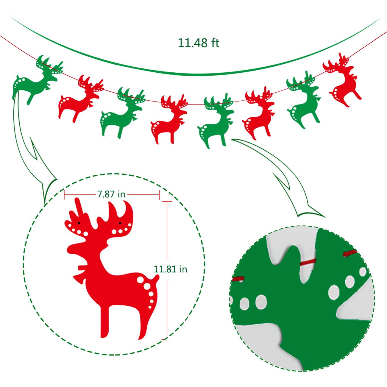 Merry Christmas Banner – Weihnachtsdekoration Aus Papier, Rot-grün, Zum Aufhängen