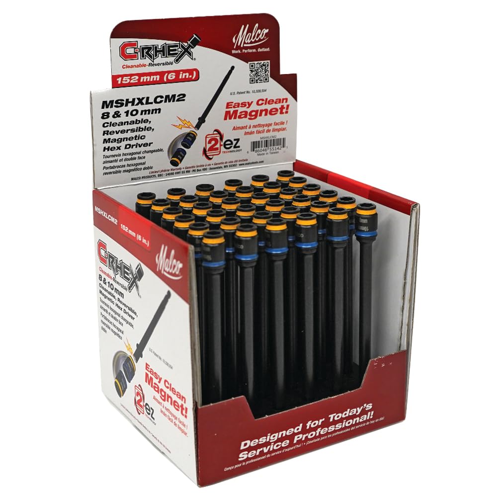 Malco MSHXLCM2 C-RHEX - Driver esagonali magnetici lavabili e reversibili (8 mm e 10 mm)