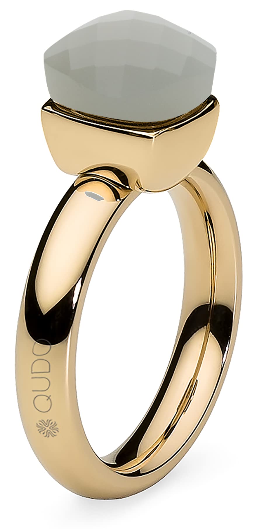 Qudo Firenze Edelstahl gold farbenem Ring mit light grey opal Stein (grau helll)