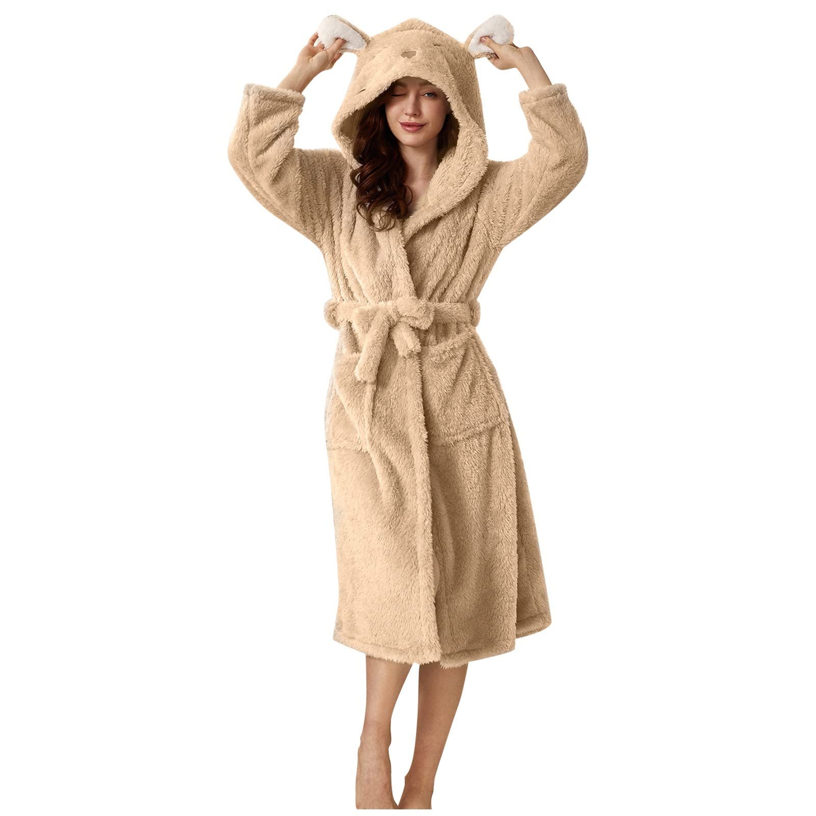 Bata de baño de franela con capucha y doble bolsillo para mujer, suave y cálida, de doble cara, de terciopelo, para el hogar, para hombre, talla 2XL