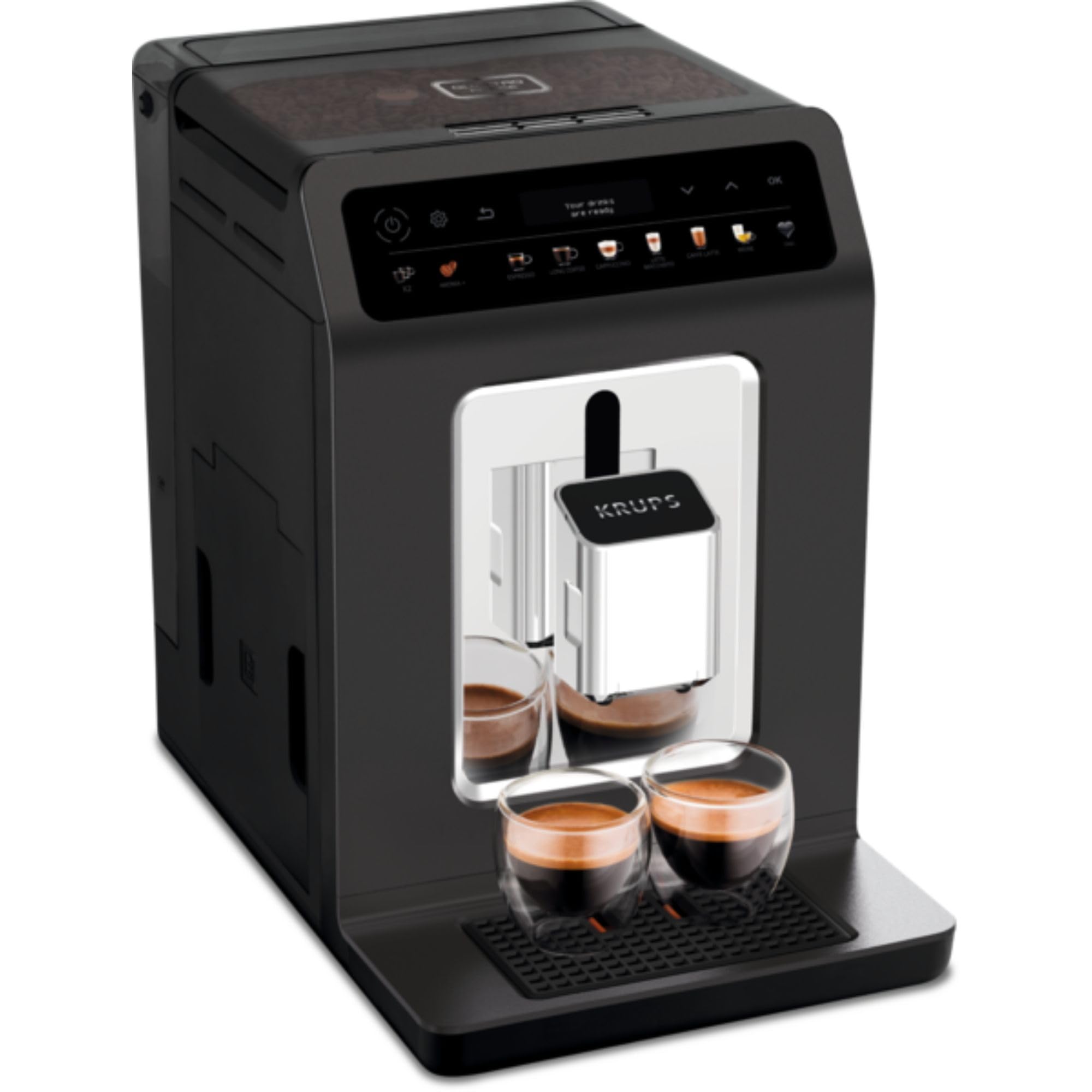 Krups EA895N10 Cafetera automática Evidence One, One Touch Cappuccino, Función de doble taza, 12 especialidades de bebidas, Pantalla a color, Depósito de agua de 2,3 litros, 1450 W