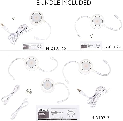 Miniatura 2 de GETINLIGHT Inlight - Paquete de 5 luces de disco con 2 cables de alimentación, blanco cálido 2700K