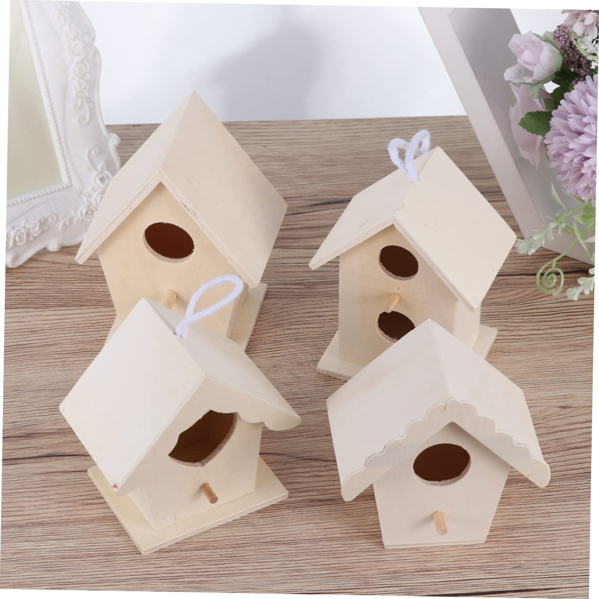 TOYANDONA 5 Pcs Wooden Bird Nest DIY Pendant Natural Unfinished Birdhouse for Garden Decoration Birds Accessories