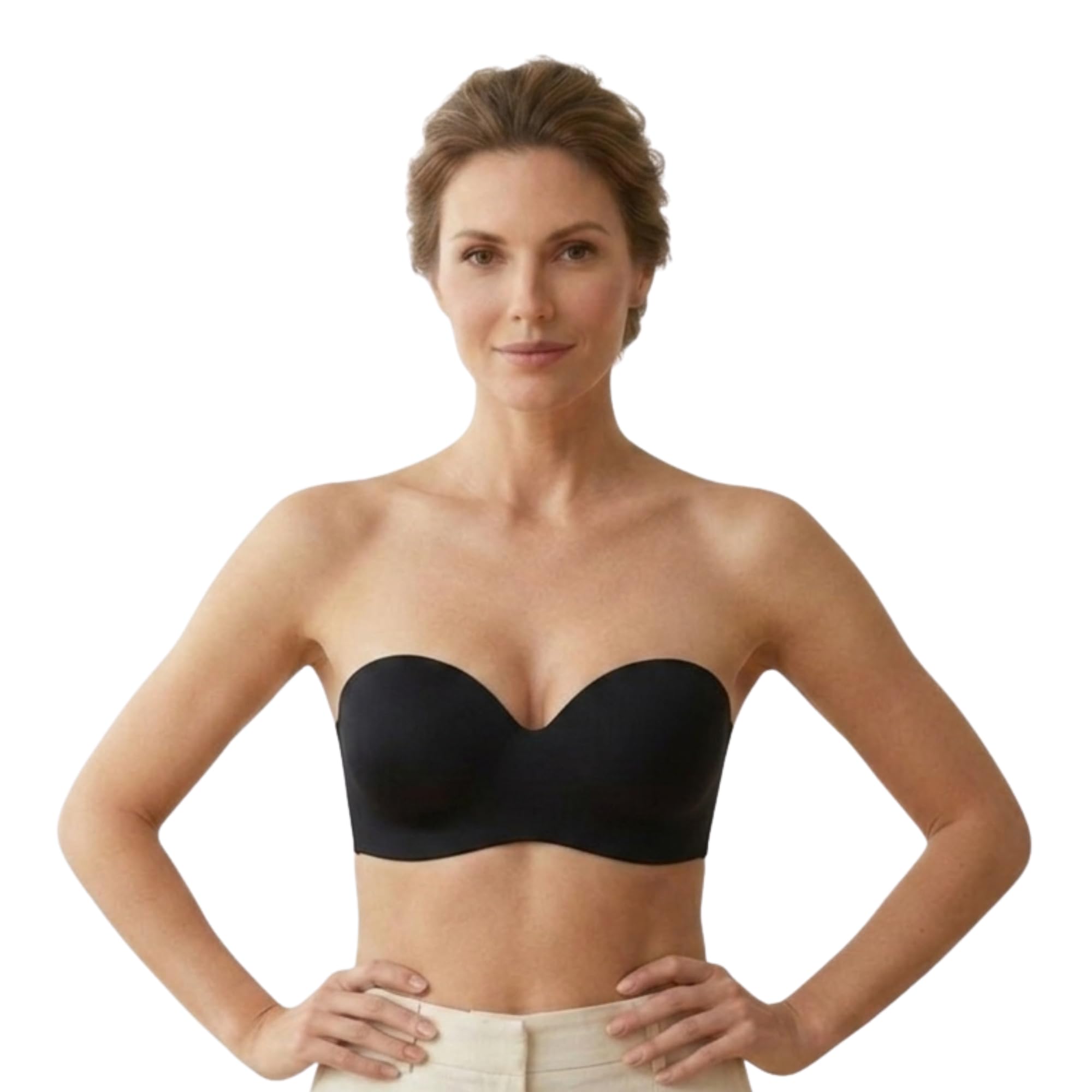 Women’s Strapless Bra | Seamless Half Cup Underwire Bra with Detachable Straps | Padded | Multiway Everyday Comfort Lingerie (in, Alpha, S, B, 32, Regular, Standard, Black)-image-20