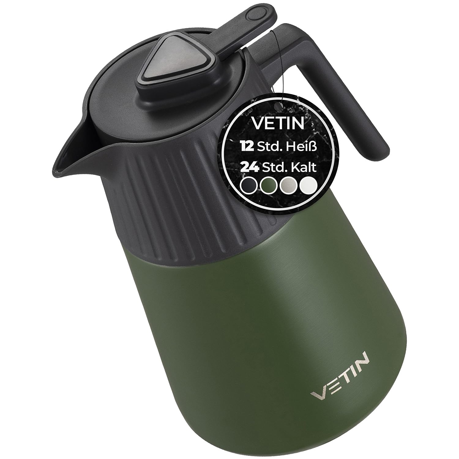 VETIN Termo de acero inoxidable 316, 1,5 l, jarra térmica | A prueba de fugas, 12 h caliente y 24 h frío, para té, café y bebidas frías