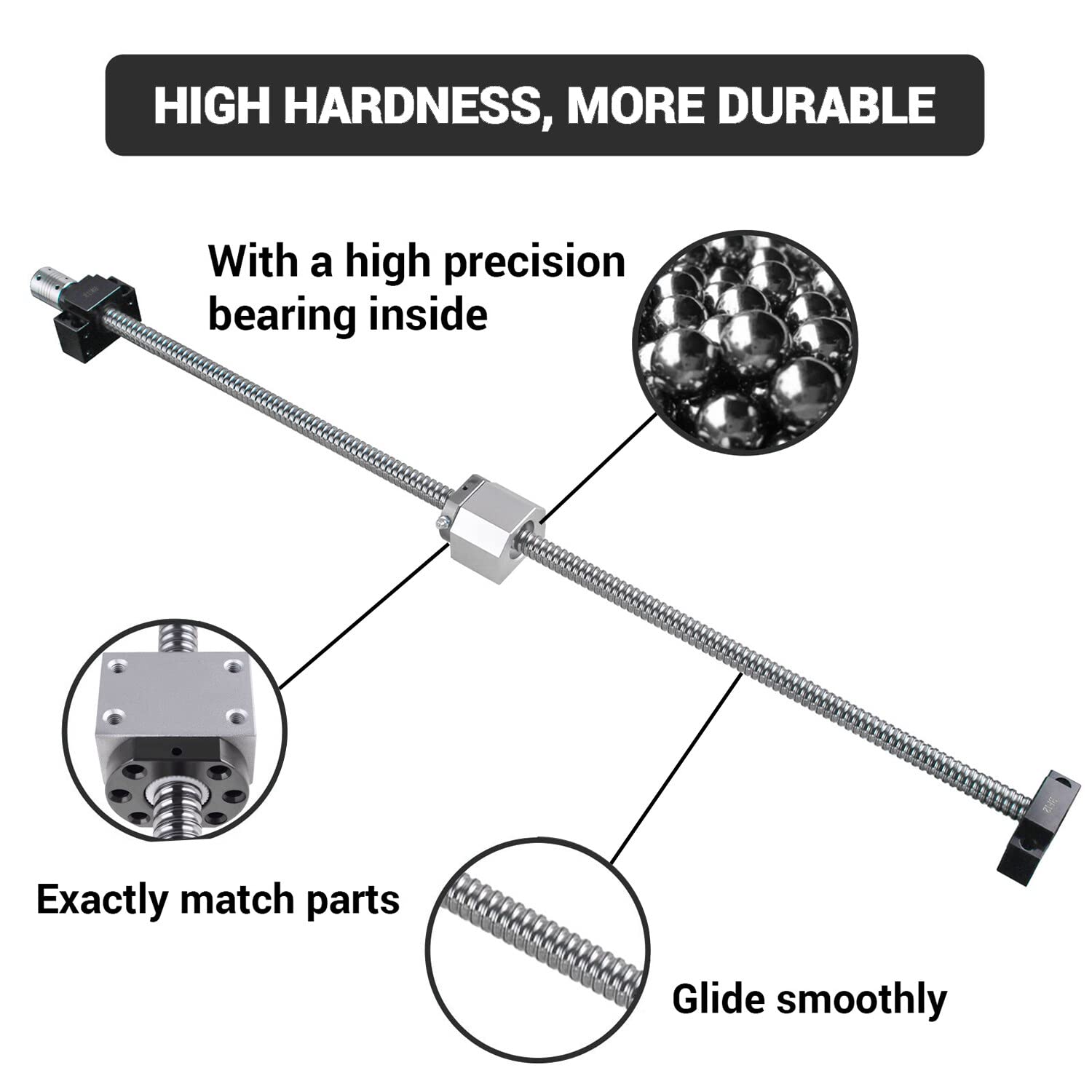 Mandrino a sfera SFU1605 1050 mm, in acciaio inox, con supporto BK12/BF12, alloggiamento del dado e kit frizione