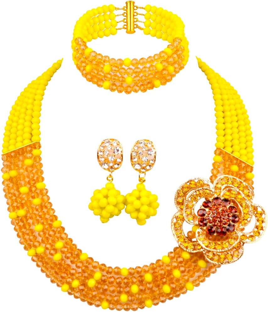 5 Rows Women's Fashion African Beads Nigerian Necklace Bridal Wedding Jewelry Sets